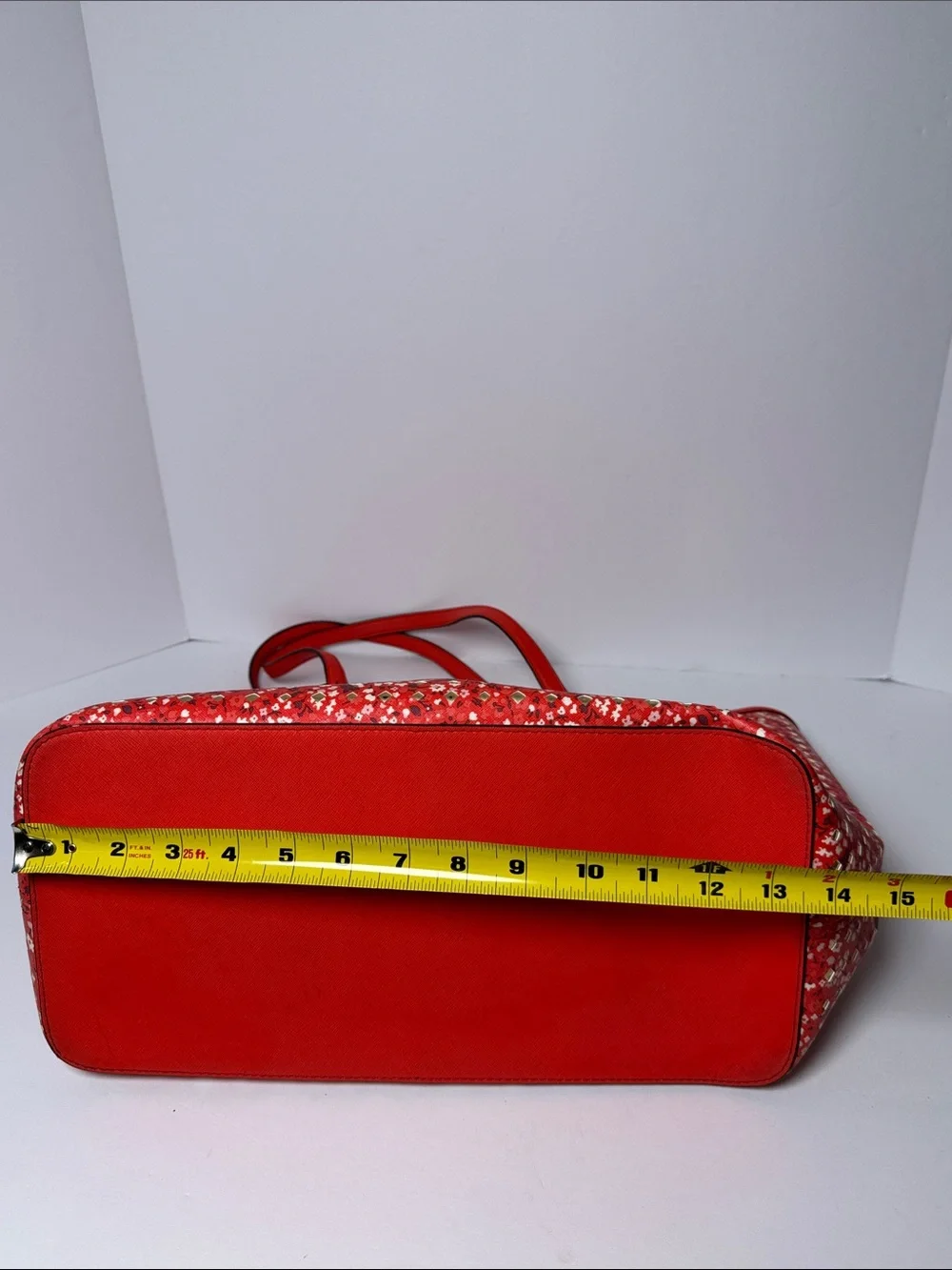 Michael Kors Jet Set Floral Red Metallic Details Tote Bag Signature Gold Charm